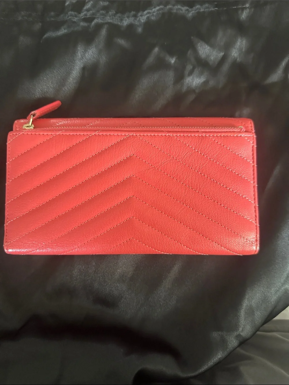 CHANEL Chevron Envelope Wallet in Coral with Gold CC
